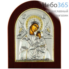  Икона в ризе 13х17, посеребрение, позолота, на дереве, арочная икона Божией Матери Страстная, фото 1 