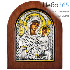  Икона в ризе 7х8, посеребрение, позолота, на дереве, арочная икона Божией Матери Одигитрия, фото 1 