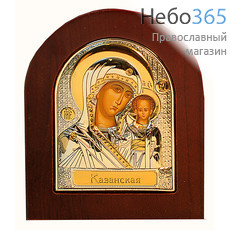  Икона в ризе (Ж) EK2-ХАG 8х10, шелкография, посеребрение, позолота, на деревянной основе Божией Матери Казанская (004), фото 1 