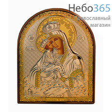  Икона в ризе (Ж) EK3-PAG 8,5х10,5, шелкография, посеребрение, позолота, на пластиковой основе Божией Матери Почаевская, фото 1 