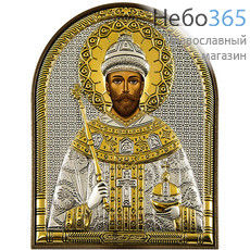  Икона в ризе (Ж) EK3-PAG 8,5х10,5, шелкография, посеребрение, позолота, на пластиковой основе Николай II царь, страстотерпец (184), фото 1 