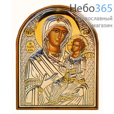  Икона в ризе (Ж) EK2-PAG 6х7,5, шелкография, посеребрение, позолота, на пластиковой основе Божией Матери Одигитрия (Врачевательница), фото 1 