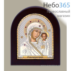  Икона в ризе EK499-ХAG 16х19, шелкография, посеребрение, позолота, на деревянной основе, со стразами, арочная икона Божией Матери Казанская, фото 1 