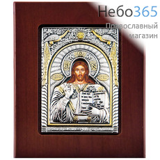  Икона в ризе 11х13, полиграфия, посеребренная, позолоченная риза, на деревянной основе Господь Вседержитель, фото 1 