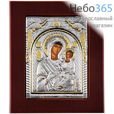  Икона 11х13 см, на деревянной основе, в посеребренной и позолоченной ризе с византийским орнаментом, с подставкой (Нпл) икона Божией Матери Одигитрия (Врачевательница), фото 1 