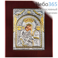  Икона в ризе 11х13, полиграфия, посеребренная, позолоченная риза, на деревянной основе икона Божией Матери Достойно Есть, фото 1 