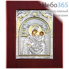  Икона в ризе 11х13, полиграфия, посеребренная, позолоченная риза, на деревянной основе икона Божией Матери Скоропослушница, фото 1 