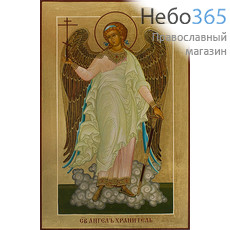  Икона на дереве 12х19,5, полиграфия, ручная доработка, золотой фон, без ковчега, в коробке Ангел Хранитель (ростовой), фото 1 