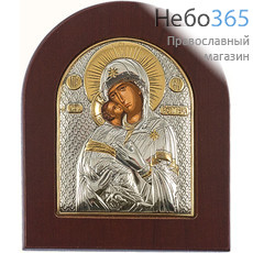  Икона в ризе (Ж) EK2-XAG 8х10, шелкография, серебрение, золочение, на деревянной основе икона Божией Матери Владимирская, фото 1 