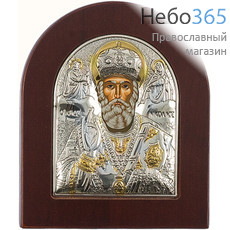  Икона в ризе (Ж) EK2-XAG 8х10, шелкография, серебрение, золочение, на деревянной основе Николай Чудотворец, святитель, фото 1 