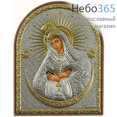  Икона в ризе EK1-РАG 4х6, шелкография, серебрение, золочение, на пластиковой основе икона Божией Матери Остробрамская, фото 1 