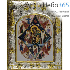  Икона на дереве (БИ) 14х18, ультрафиолетовая печать, золотой фон, открытая посеребренная, позолоченная риза, в коробке Божией Матери Неопалимая Купина (№1), фото 1 