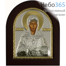  Икона в ризе (Ж) EK3-ХАG 11х13, шелкография, серебрение, золочение, на деревянной основе, арочная, на подставке Матрона Московская, блаженная, фото 1 