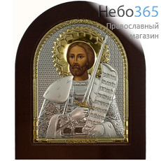  Икона в ризе (Ж) EK3-ХАG 11х13, шелкография, серебрение, золочение, на деревянной основе, арочная, на подставке Александр Невский, благоверный князь, фото 1 