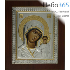  Икона в ризе 12,5х15, с основой 16,5х19, ультрафиолетовая печать, лак, на МДФ основе, на подставке Божией Матери Казанская, фото 1 