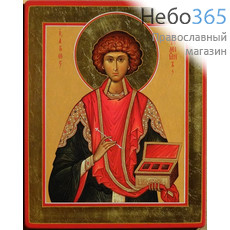  Икона на дереве 20х25, цветная печать, ручная доработка Пантелеимон, великомученик, фото 1 