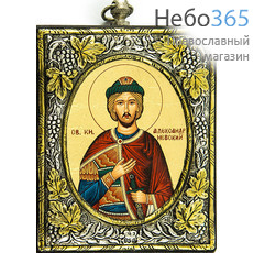  Икона на дереве 22PSG 9х11, шелкография, посеребренная риза благоверный князь Александр Невский, фото 1 