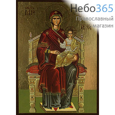  Икона на дереве 10х14, AX0, золотой фон, литография Божией Матери на Престоле, фото 1 