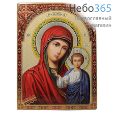  Икона на дереве 29х39х2,3 см, покрытая лаком - цветная узорная рамка (П-3) икона Божией Матери Казанская (1), фото 1 
