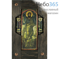  Икона на дереве 11х26 (с рамой 23х38), в деревянной брусковой раме, с предстоящими (Пин) (№3) Иоанн Предтеча, пророк (с предстоящими Архангелами), фото 1 