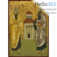  Икона на дереве B 11, 30х40, ручное золочение Петр и Павел, апостолы, на фоне Храма (2763), фото 1 