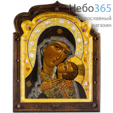  Икона на дереве 35х29, полукруглая, полиграфия, поталь, рифление, с ковчегом, покрытая лаком Божией Матери Касперовская, фото 1 