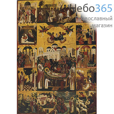  Икона на дереве 30х35-42 см, печать на холсте, копии старинных и современных икон (Су) Спиридон Тримифунтский,святитель (Успение святителя со сценами жития)(копия византийской иконы 16 в), фото 1 