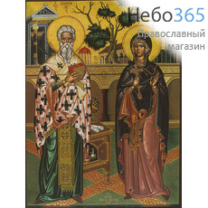  Икона на дереве 30х35-42 см, печать на холсте, копии старинных и современных икон (Су) Киприан, священномученик и Иустина, мученица, фото 1 