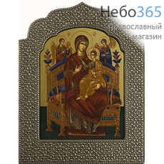  Икона на дереве 12х15, ультрафиолетовая рельефная печать, фигурный оклад под черненое серебро икона Божией Матери Всецарица, фото 1 