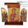  Складень: Одигитрия икона Божией Матери, Архангелы Михаил и Гавриил, 9х9х2,5 см. Трехстворчатый, деревянный, "домик", с навершием и подставкой (Нпл) (A3), фото 1 