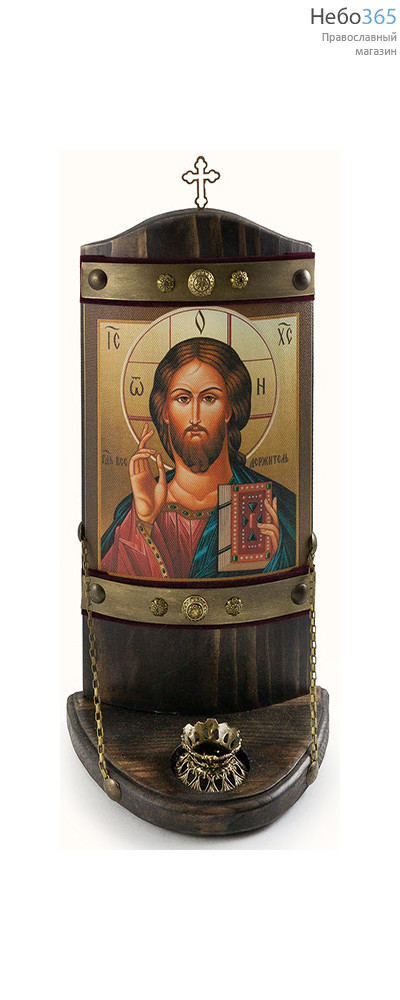 Спаситель. Икона на деревянной основе 15х27 см, печать на холсте, объемная, на подставке, с крестом и подсвечником (Пин) (№19), фото 1 