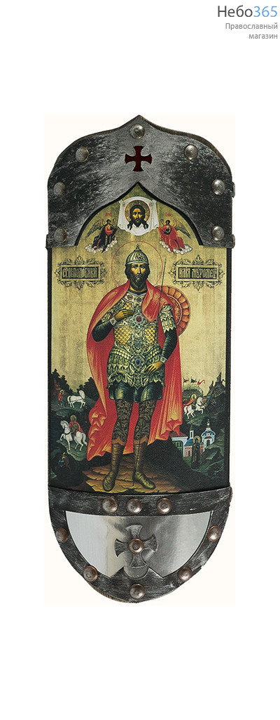  Икона на дереве 13х33, печать на холсте, выпуклая, композиция со щитом и шлемом Илья Муромец, преподобный, фото 1 