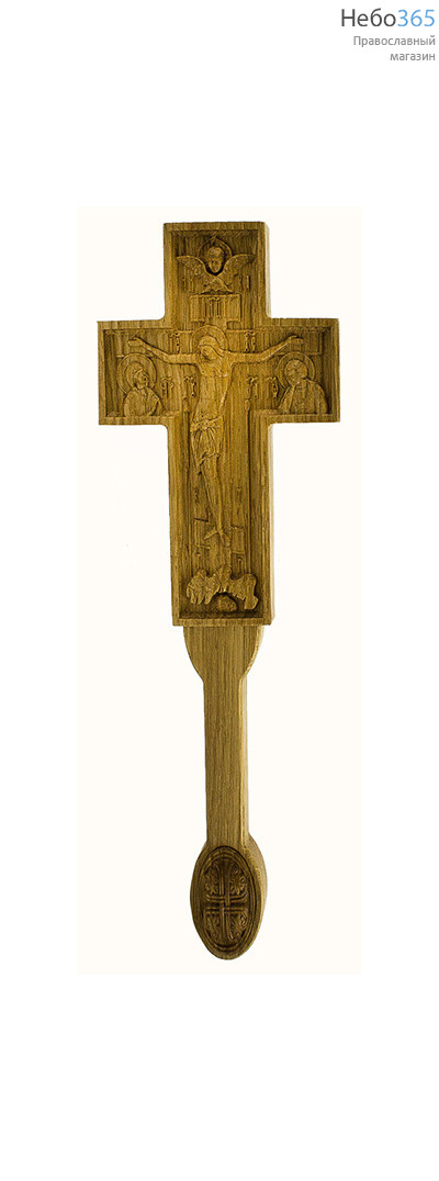  Крест постригальный деревянный из дуба, с предстоящими, высотой 25 см, машинная резьба, с ручной доводкой, фото 1 