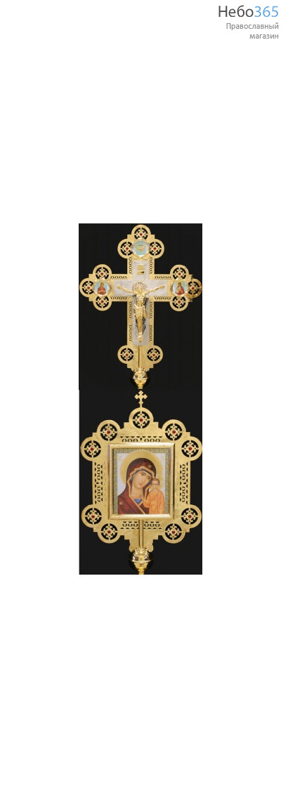  Крест-икона запрестольная с литым распятием гравировка золочение камни, фото 1 