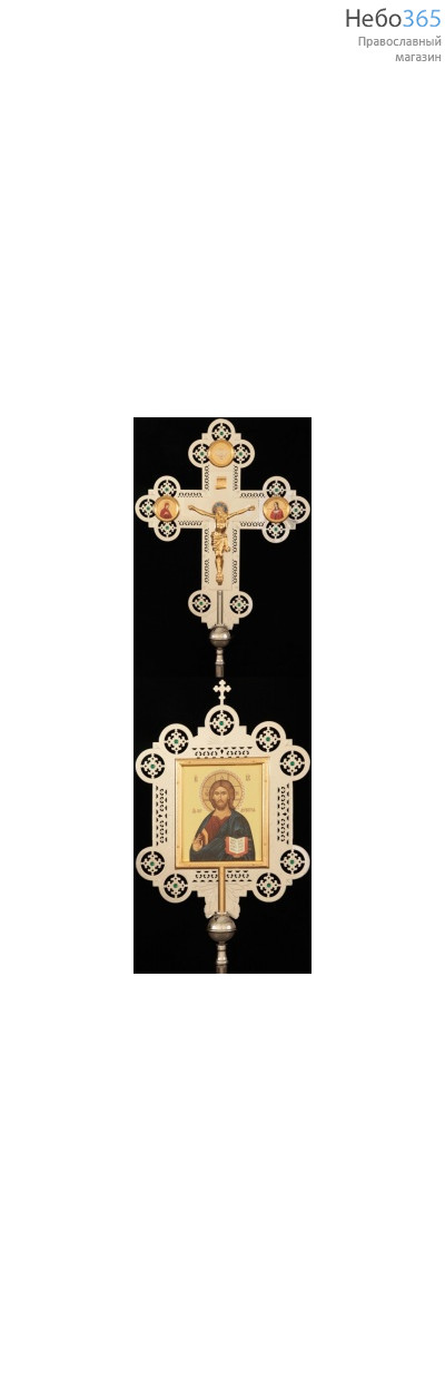  Крест-икона запрестольная с литым распятием гравировка част. золочение камни эмаль, фото 1 