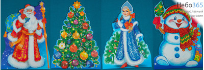  Сувенир рождественский картонный "Стойка фигурная с подставкой", цветной, с блестками, 4 видов, в ассортименте (в уп.- 10 шт.), фото 1 