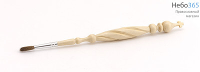  Стрючец для елея деревянный с кисточкой, большой, с витой ручкой. длиной 24 см, 092 / 114, фото 1 