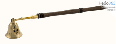  Гаситель латунный храмовый, с деревянной ручкой, длиной 38 см, 1061., фото 1 