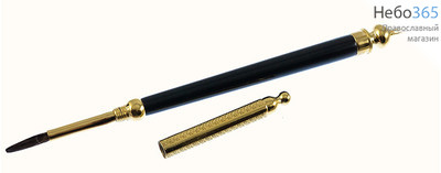  Стрючец для елея латунный № 9, с колпачком, с позолотой, с акриловой ручкой , длиной 22 см, с красной вставкой, в коробке, 2.7.1254лпч (5977304), фото 1 