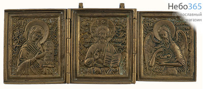  Складень литой 19,5х7,5 см, Деисус (трехстворчатый), латунное литье, 19 век (Ат), фото 1 
