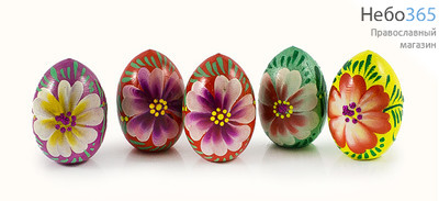  Яйцо пасхальное деревянное "ХВ Цветы", малое, без подставки, разного цвета, высотой 4,5 см, в ассортименте (в уп.- 20 шт.), фото 2 