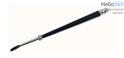  Стрючец для елея с кисточкой, с деревянной ручкой "под эбонит", с ажурной фурнитурой, в ассортименте, длиной 17 - 17,5 см гладкая ручка, фото 1 