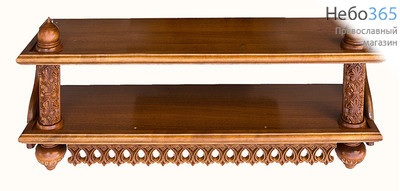  Полка для икон деревянная прямая, 2-ярусная, резная, в ассортименте, 18111, фото 1 