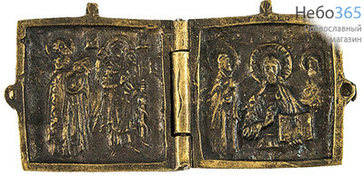  Складень литой (Ат) 6х3, Деисус и избранные святые (двойной), латунь, 18 век, фото 1 