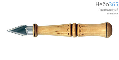  Копие малое, КМк 2, с деревянной резной короткой ручкой, длиной 11 см, с лезвием 3 х 1,5 см, фото 1 