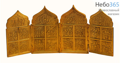  Складень литой 10,5х18 , Двунадесятые праздники, четырехчастный, бронза, 19 век., фото 1 