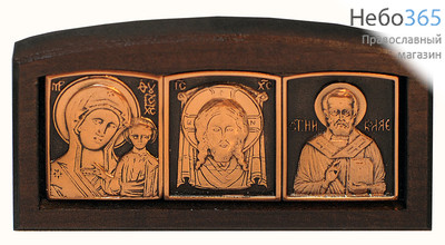  Икона металлогальваника (Ро) 5х9,5, медь, триптих, арочная, деревянная основа, на липучке, фото 1 