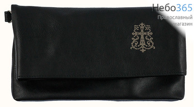  Сумка паломника кожаная складная, на 2 магнитах, внутренний карман на молнии, с изображением креста, 26 х 14 см, 9148 цвет: черный, фото 1 