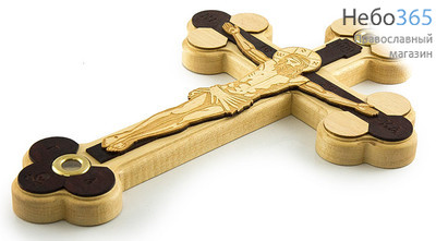  Крест деревянный с плоским деревянным распятием, с двумя вставками , высотой 28 см., фото 1 