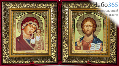  Складень бархатный 56х31 см, двойной, с иконой Спасителя и Казанской иконой Божией Матери (18х22 см), с багетной рамой (1822Б41-28) (К), фото 1 